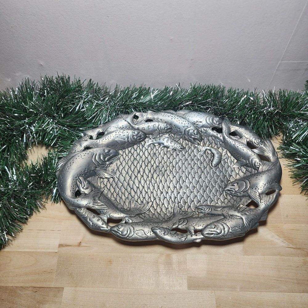 ARTHUR COURT Oval Trout Salmon Fish Serving‎ Tray Platter ALUMINUM 14" X 9"